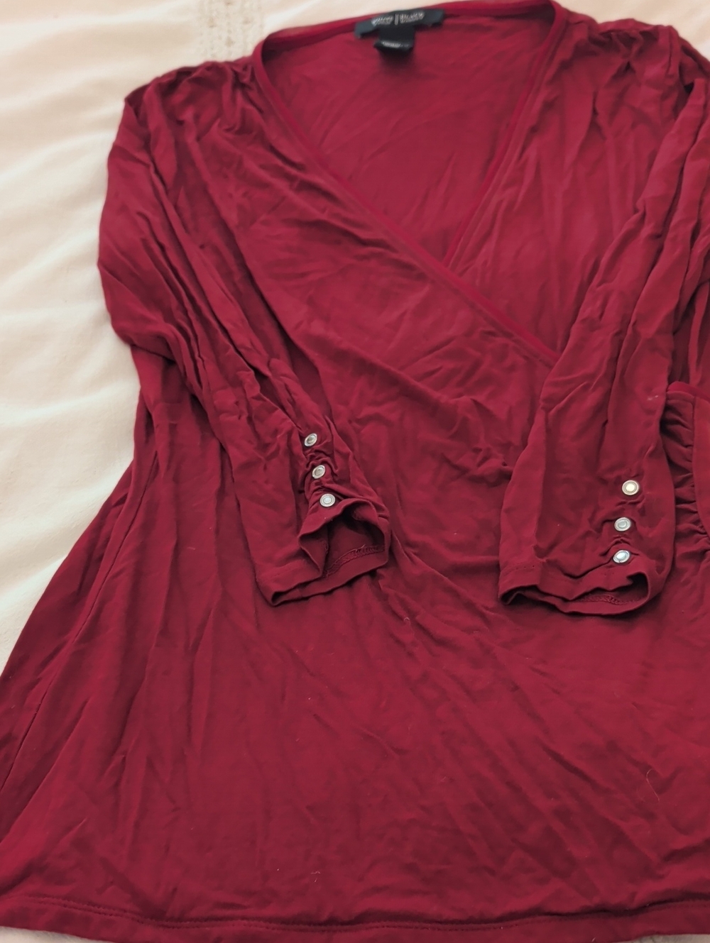 White House Black Market Burgundy Long Sleeve Surplice Dress